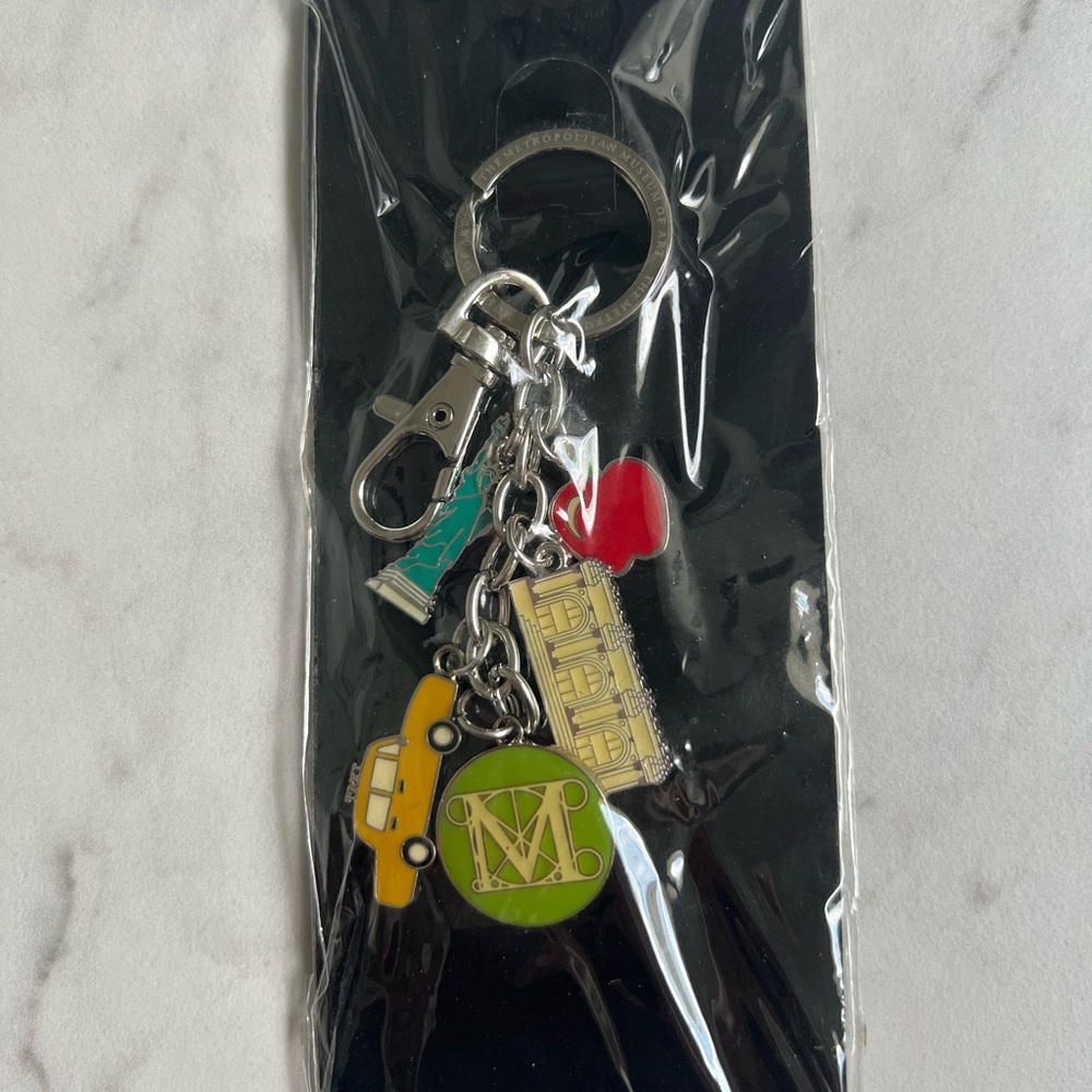 Colorful Charm Keychain with Apple and Taxi